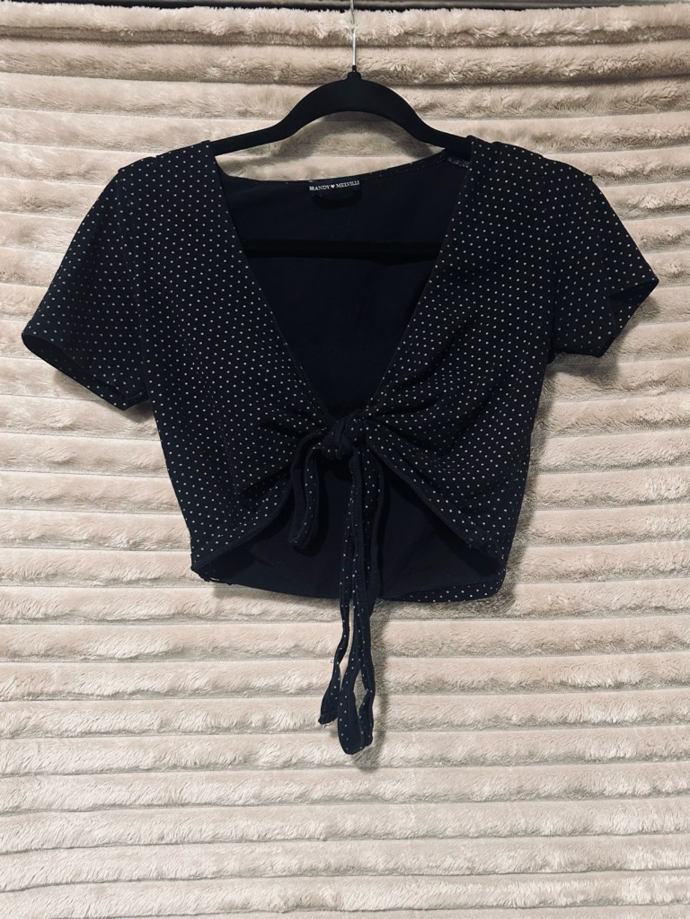 Polka Dot Tie-Front Crop Top - BRANDY MELVILLE